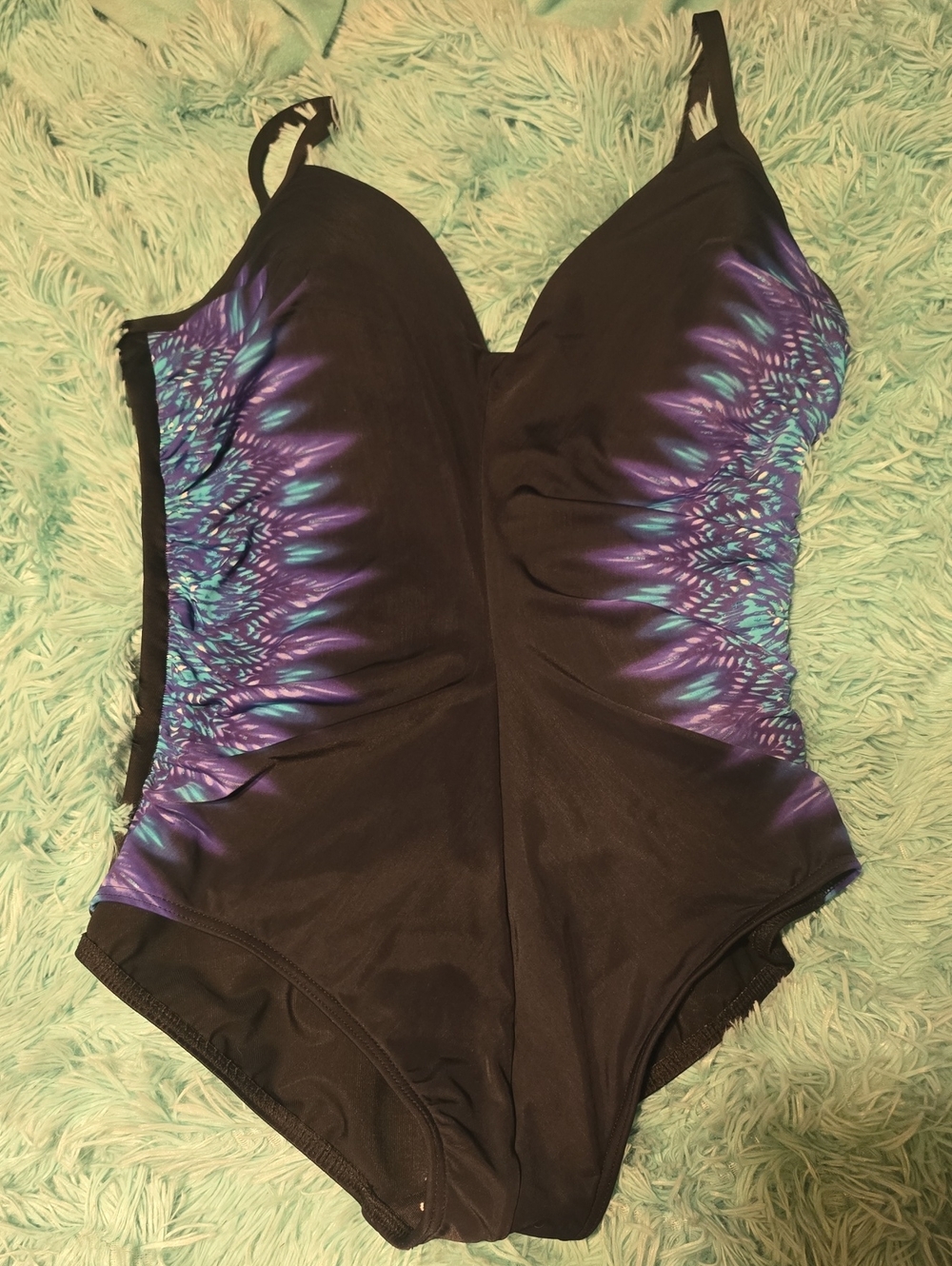 Miraclesuit Black One-Piece Swimsuit with Purple & Teal Accents